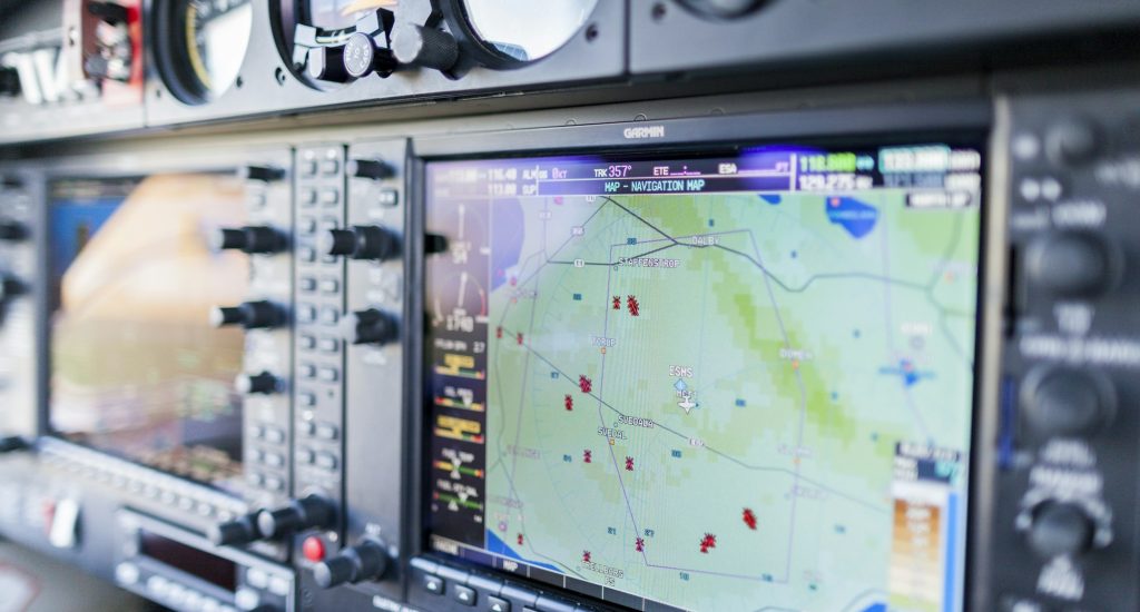 Close-up of navigational system in cockpit